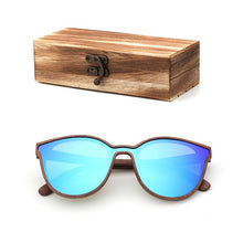 Load image into Gallery viewer, 2018 New Fashion polarized wooden ladies sunglasses Cat's eye full mirror luxury handmade women bamboo wood sun glasses With box