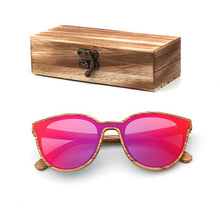 Load image into Gallery viewer, 2018 New Fashion polarized wooden ladies sunglasses Cat's eye full mirror luxury handmade women bamboo wood sun glasses With box