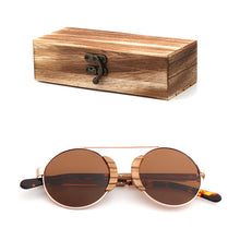 Load image into Gallery viewer, Fashion Round Lady Sunglasses High Quality Travel Men and women Polarized Sunglasses Handmade Bamboo Wood Glasses with Box